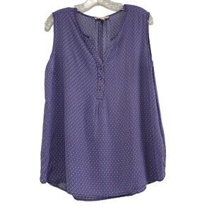 Grand & Greene‎ Sleeveless Printed Button V-Neck Hi Lo Blousy Top Size Large